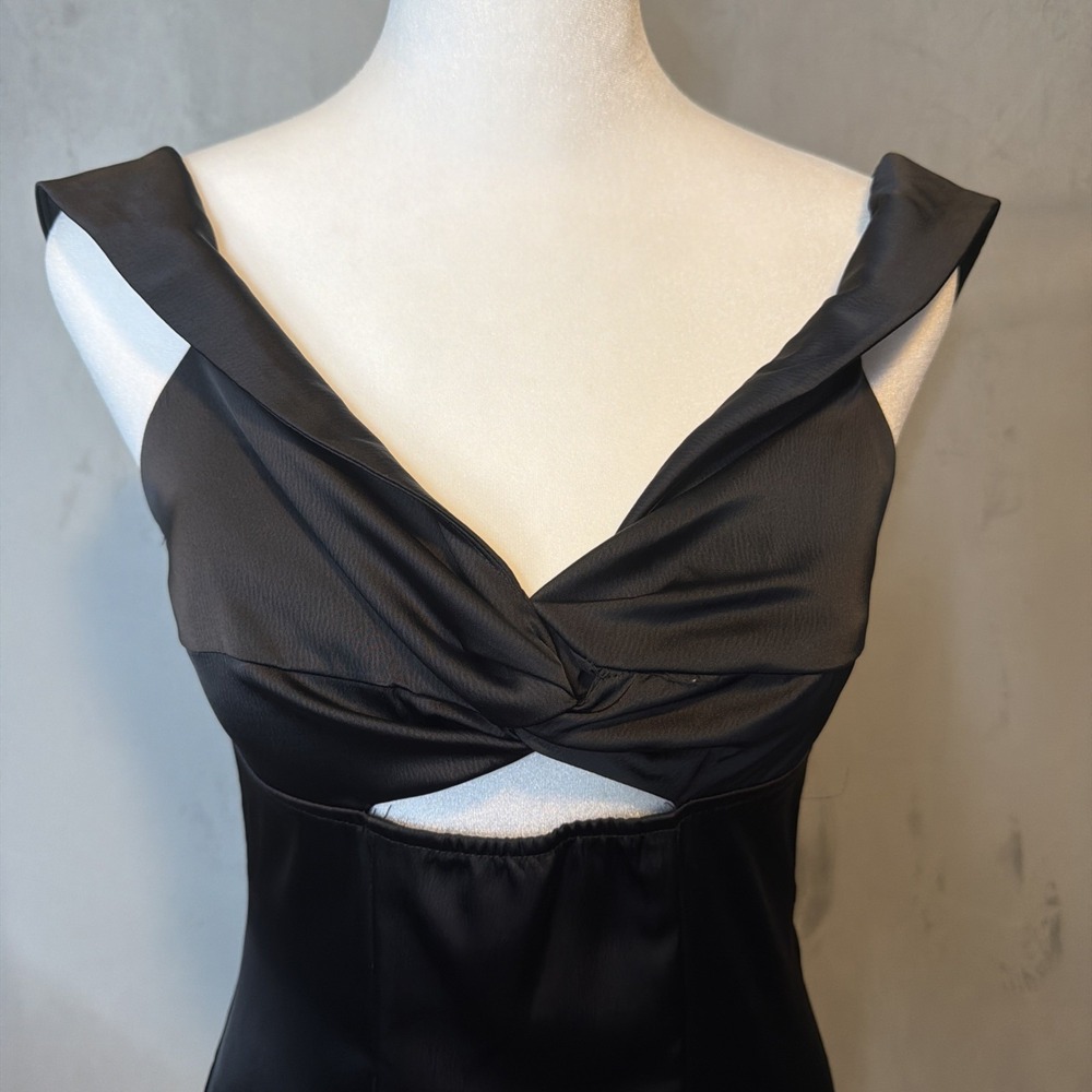 Princess Polly Mini Dress US 2 Black Satin Cut Out Twist Front Party Cocktail - Picture 2 of 12